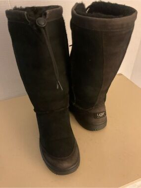 UGG women black suede Ul Tall Black Suede & Leather knee high  Boots US 7